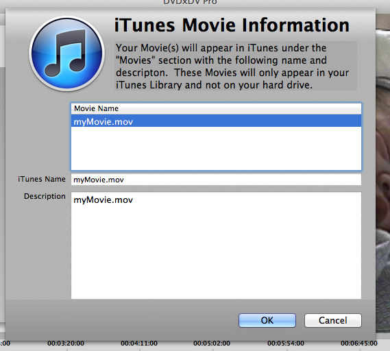iTunes info dialog in DVDxDV